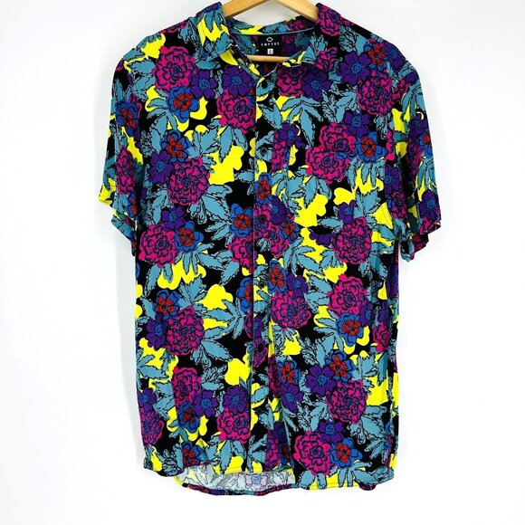 Empyre Mens Floral Multicolored Short Sleeve Collared Button Down Shirt Size L - Picture 3 of 11